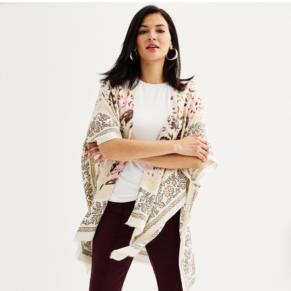 Nine West Chintz Floral Ruana